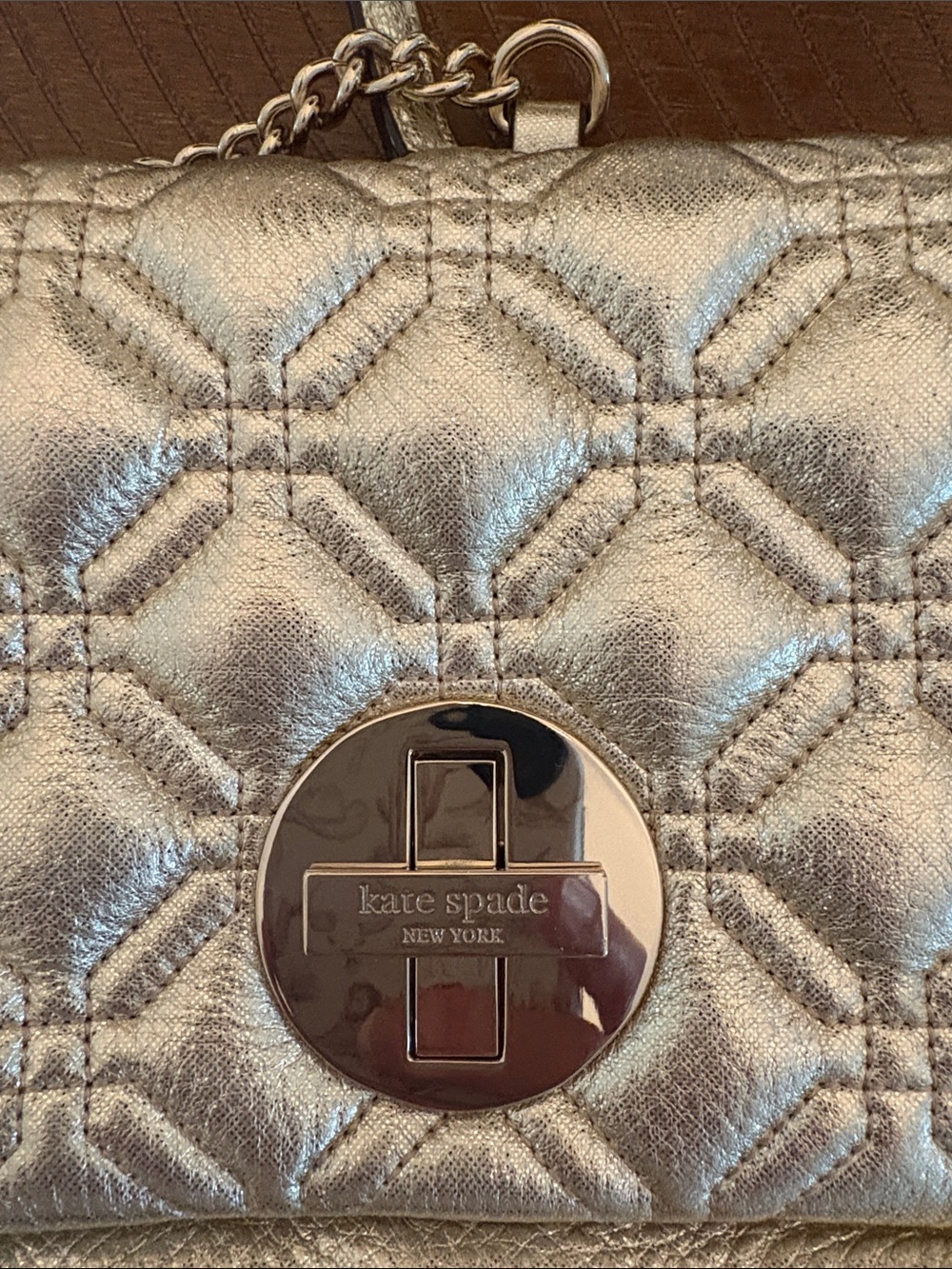 kate spade Astor court metallic gold, leather quilted Crossbody - Picture 3 of 7